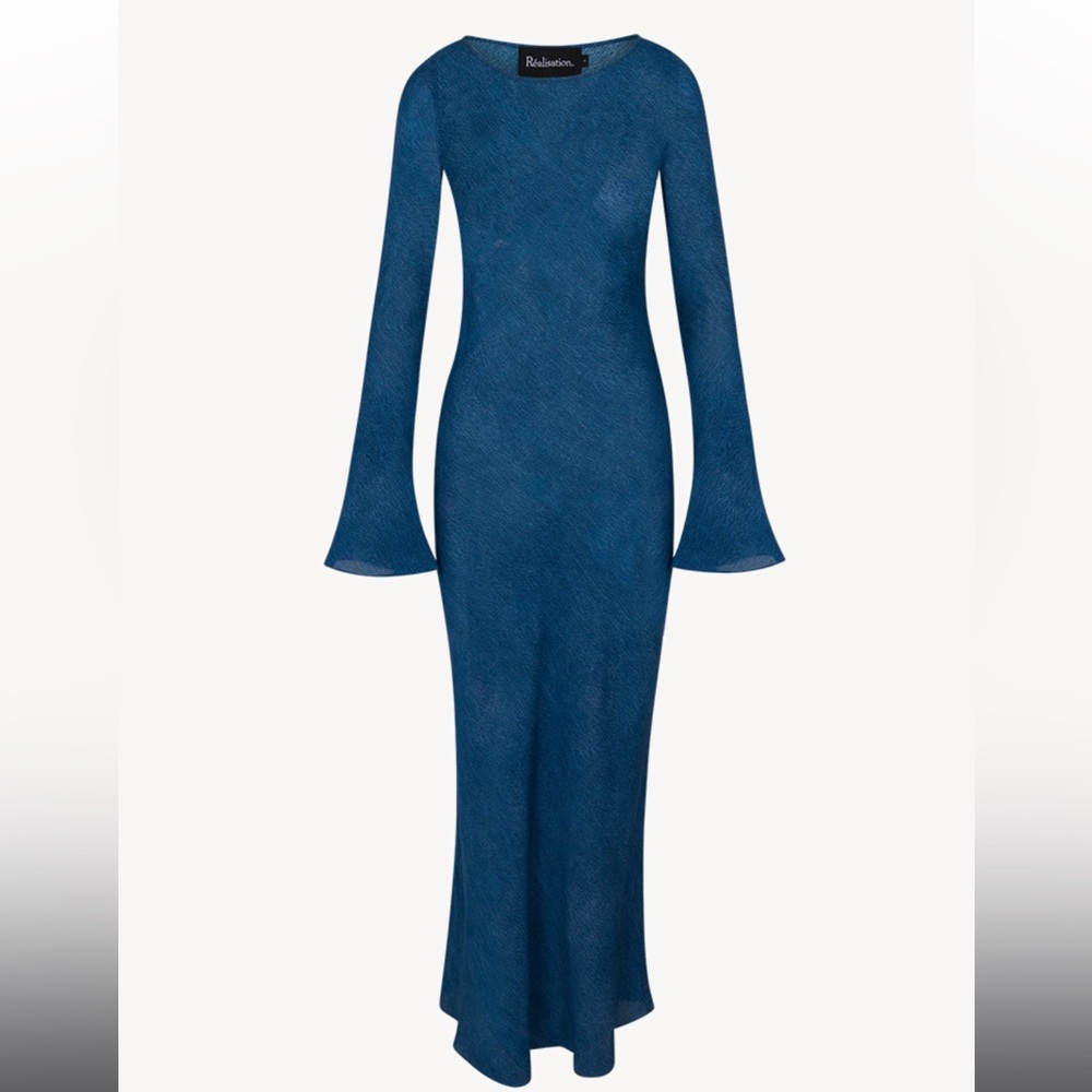 Realisation Par Blue Long Sleeve Flared Cuff Maxi Dress